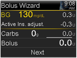 Bolus Wizard screen