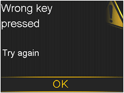 Wrong key pressed screen