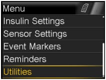 Utilities menu screen