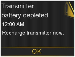 Transmitter battery depleted screen