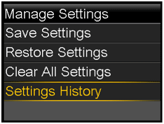 Manage settings menu screen