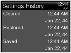 Settings history screen