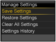 Manage settings menu screen