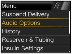 Select audio options screen