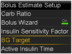Edit Bolus Estimate Setup screen