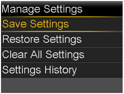 Select Save Settings screen