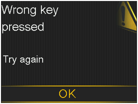 Wrong key screen