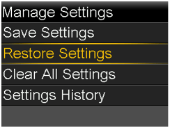 Select Restore Settings screen