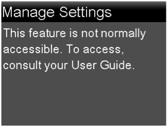Manage Settings message screen