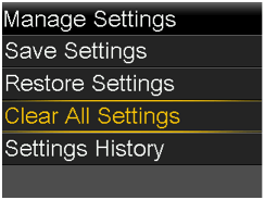 Select Clear All Settings screen