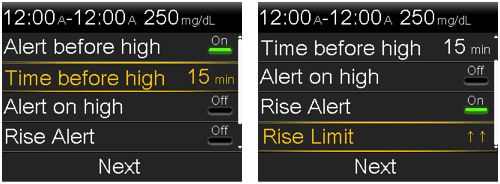 Set the Rise Limit screens