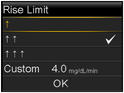 Preset rise rates screen