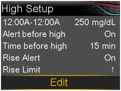 Edit High Setup screen