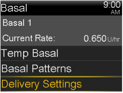 Select Delivery Settings screen