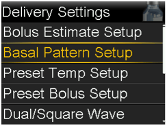 Select Basal Pattern Setup screen