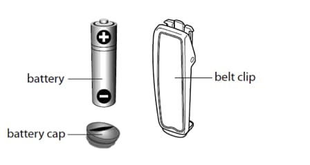 Battery, battery cap, and belt clip image