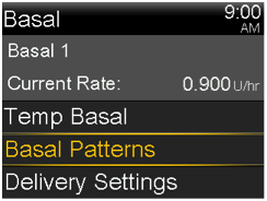 Select Basal Patterns screen