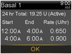 Review Basal rate screen