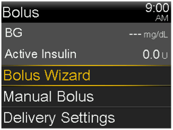 Select Bolus Wizard screen