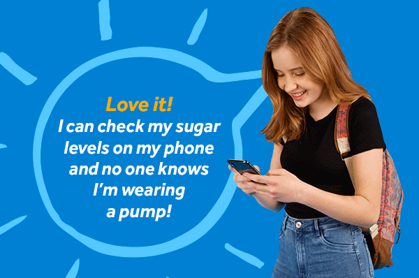 Image of a teenage girl checking her sugar levels on her smartphone