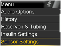 Sensor Settings screen