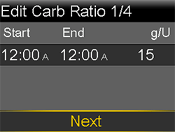 Edit Carb Ratio Next