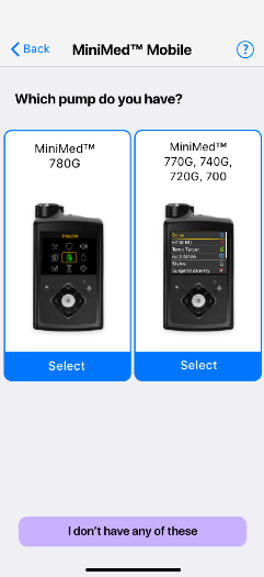 pump model selection screen