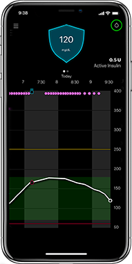 Smartphone showing the MiniMed mobile app