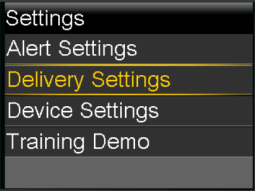 Select Delivery Settings screen