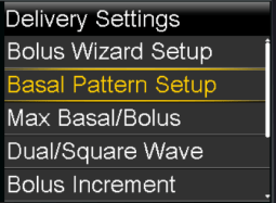 Select Basal Pattern Setup screen