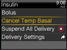 Select Cancel Temp Basal screen