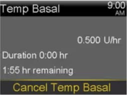 Select Cancel Temp Basal screen