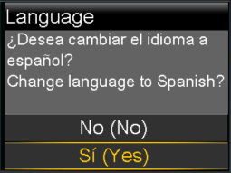 Language Confirmation screen