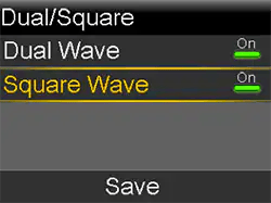 Select Delivering a Square Wave™ bolus and Dual Wave™ bolus screen