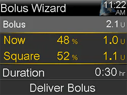 Select Delivering a Square Wave™ bolus and Dual Wave™ bolus screen