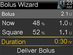 Select Delivering a Square Wave™ bolus and Dual Wave™ bolus screen