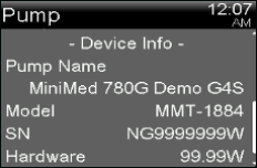 Device Information screen