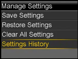 Settings History screen