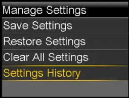 Settings History screen