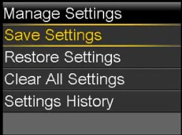 Select Save Settings screen