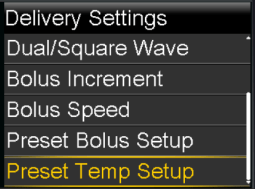 Select Programming a Preset Temp Basal rate screen