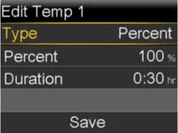 Select Programming a Preset Temp Basal rate screen