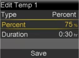 Select Programming a Preset Temp Basal rate screen