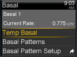 Select Temp Basal screen