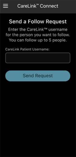 CareLink Connect app send request to follow screen