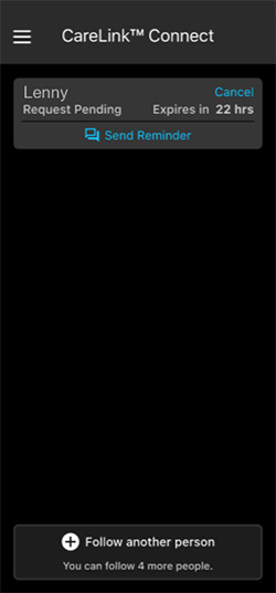 CareLink Connect app send reminder screen