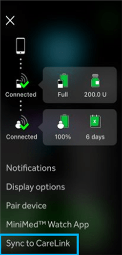 CareLink Connect app sync to CareLink screen