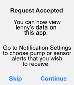 CareLink Connect app request accepted screen