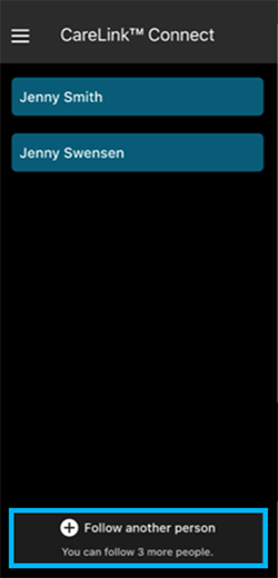 CareLink Connect app follow another person screen