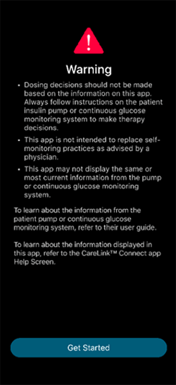 CareLink Connect app warning screen